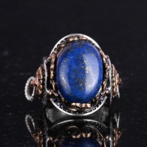 Doğal Lapis Lazuli Taş Yüzük, Aslan Başı Erkek Yüzüğü - Kraliyet 925K Katı Gümüş Erkek Yüzüğü - Bilgelik ve Gerçek Tasarımı - Görsel 4