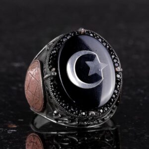 925 Ayar Gümüş El Yapımı Erkek Yüzük - Davud Yıldızı Yüzüğü (Yıldız ve Hilal) - Görsel 5