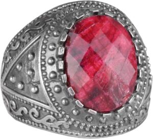 Gerçek Doğal Taş Yüzük, 925 Ayar Katı Gümüş Erkek Yüzüğü (Yakut) - Görsel 1