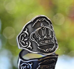 Erkek Ayarlanabilir 925 Ayar Gümüş Taç Yüzük - Kraliyet Yüzüğü - Görsel 3