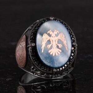 Özel Desenli Yüzük - Davut Yıldızı Yüzüğü - El Yapımı Yüzük - 925 Ayar Gümüş Erkek Yüzüğü (Çift Başlı Kartal) - Görsel 5