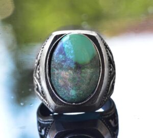 Gerçek Doğal Arizona Turkuaz Taş Yüzük, El Yapımı 925 Ayar Gümüş Erkek Yüzüğü - Görsel 5