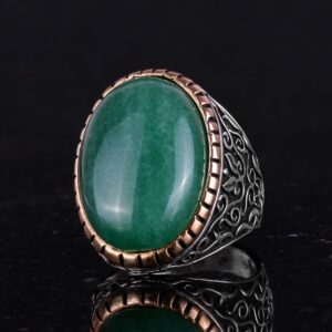 Doğal Aventurin Taşlı Yüzük, Büyük Yüzük, 925 Ayar Gümüş Yüzük, Tasarım Gümüş Erkek Yüzüğü - Görsel 5