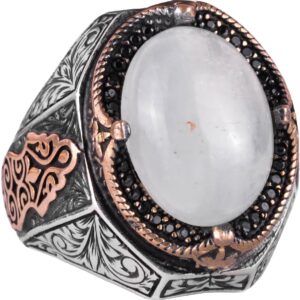 El yapımı Cabochon Ay Taşı Yüzük - Sakin 925K Katı Gümüş Erkek Yüzüğü, Şeffaflık ve Sakin Tasarım - Görsel 1