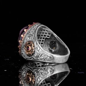 925 Ayar Gümüş Erkek Yüzük Doğal Yıldız Granat Taşı ile - El Yapımı İfadesel Takı, Onun için Hediye - Görsel 7