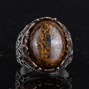 Gerçek Doğal Taş El Yapımı Yüzük - 925 Ayar Gümüş El Yapımı Yüzük - Şık Farklı Yüzük (Bronzit) - Görsel 5