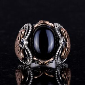 Gerçek Doğal Oniks Taş Yüzük, 925 Ayar Katı Gümüş Erkek Yüzüğü - Görsel 4