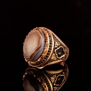 Gerçek Doğal Drusy Kuvars Taşı Yüzük, 925 Ayar Gümüş Erkek Yüzük - Görsel 5