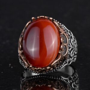 Gerçek Doğal Akik Taş El Yapımı Yüzük - 925 Ayar Gümüş El Yapımı Yüzük - Şık Yüzük - Görsel 6