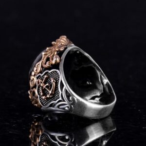 Gerçek Kaplan Gözü Taş Yüzük, Çapa Yüzük, Denizci Erkek Yüzüğü, 925 Ayar Saf Gümüş Yüzük (Granat) - Görsel 5