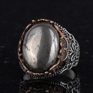 Gerçek Doğal Taş El Yapımı Yüzük - 925 Ayar Gümüş El Yapımı Yüzük - Şık Farklı Yüzük (Pirita) - Görsel 6