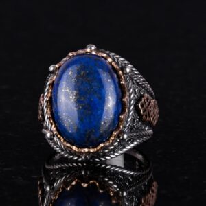 Doğal Lapis Lazuli Taş Yüzük, 925 Ayar Gümüş Erkek Yüzük, Bilgelik ve Gerçek Tasarımı - Görsel 4