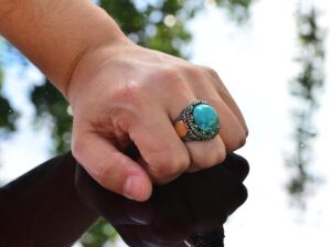 Gerçek Doğal Arizona Turkuaz Taş Yüzük, Minimalist Yüzük, 925 Ayar Gümüş Erkek Yüzük (Model-11) - Görsel 7