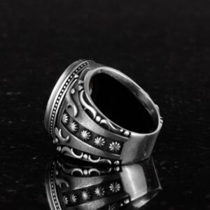 925 Ayar Gümüş Yüzük, Tasarım Gümüş Erkek Yüzüğü (Yapay Açık Mavi Kedi Gözü Taşı) - Görsel 6