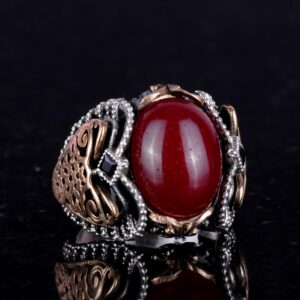 925 Ayar Sert Gümüş Yüzük, Doğal Cabochon Yakut Taş Yüzük - Görsel 5