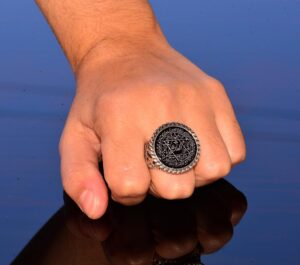 Gümüş Erkek Yüzük, Doğal Siyah Onyks Taşı, Kral Süleyman Mührü Yüzüğü, El Yapımı Takı - Görsel 7