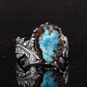 Gerçek Doğal Arizona Turkuaz Taş Yüzük, 925 Ayar Gümüş Yüzük, Minimalist El Yapımı Yüzük (Stil-9) - Görsel 5