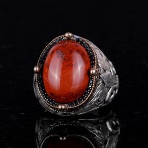 925 Ayar Gümüş El Yapımı Erkek Yüzük - Çeşitli Doğal Taşlarla Mevcut (Kan Taşı) - Görsel 4