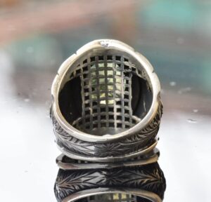 925 Ayar Gümüş Erkek Yüzük, Doğal Prehnit Taşı, El Yapımı Tasarım, Yeşil Taş Yüzük Erkekler İçin - Görsel 8