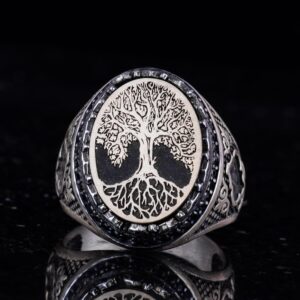 Ağaç Hayatı Tasarımlı El Yapımı Vintage Tarzı Gümüş Yüzük - Görsel 6