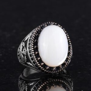 Gerçek Doğal Sedef Taş Yüzük - El Yapımı Kartal Yüzüğü - 925 Ayar Gümüş Yüzük - Görsel 5