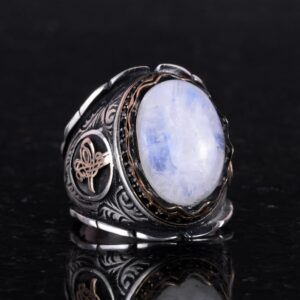 Doğal Ay Taşı Yüzük, 925 Ayar Katı Gümüş Erkek Yüzük - El Yapımı Şıklık - Görsel 3