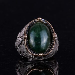 925 Ayar Gümüş El Yapımı Erkek Yüzüğü - Çeşitli Doğal Taşlarla Mevcuttur (Cabochon Zümrüt) - Görsel 2