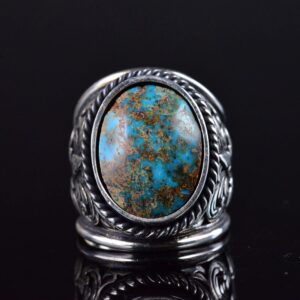 Erkekler için Turkuaz Taş Yüzük, 925 Ayar Gümüş El Yapımı Ejderha Ölçeği Tasarımı, Modern Stil Şifa Kristali Takı (Stil-2) - Görsel 3