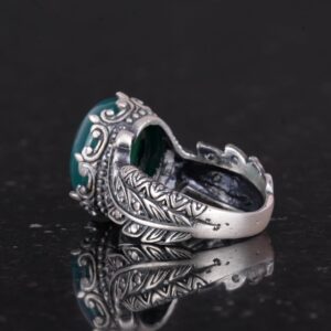 Gerçek Doğal Yeşim Taşlı Vintage Bohem Tasarımlı Gümüş Kadın Yüzüğü - Görsel 7