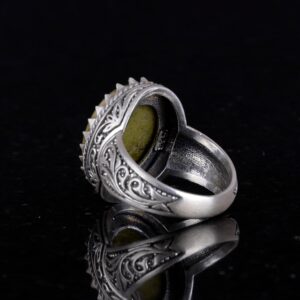 El Yapımı Unakite Taş Yüzük - 925 Ayar Sert Gümüş Erkek Yüzük - Sanatsal Tasarım - Görsel 4
