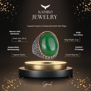 Gerçek Doğal Yeşim Taşı Yüzük, Şifa Veren 925 Ayar Katı Gümüş Erkek Yüzük, Sultan Yüzük, Huzur ve İçgörü Tasarımı - Görsel 2