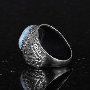 Gerçek Doğal Taş Yüzük, 925 Ayar Katı Gümüş Erkek Yüzüğü (Larimar) - Görsel 7