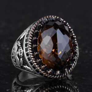 925 Ayar Gümüş Yüzük, Yapay Taş Yüzük, Kartal Sembollü Yüzük, El Yapımı Yüzük (Yapay dumanlı topaz) - Görsel 5