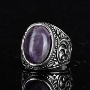 El Yapımı Doğal Ametist Taş Yüzük - Spiritüel 925 Ayar Katı Gümüş Erkek Yüzük - Sezgi ve Koruma Tasarımı - Görsel 5
