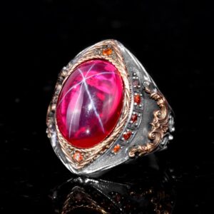 Gerçek Doğal Yıldız Yakutu Taşlı Yüzük, El Yapımı Yüzük, Sultan Yüzüğü, 925 Ayar Gümüş Yüzük - Görsel 4