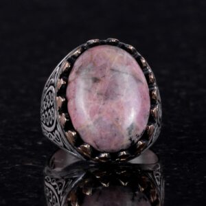 925 Ayar Katı Gümüş Erkek Yüzük Doğal Taşlarla - El Yapımı Şıklık (Rhodonit Taşı) - Görsel 2