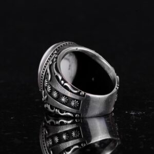 Doğal Howlite Taşlı Gümüş Yüzük, 925 Ayar Katı Gümüş Erkek Yüzüğü, Tasarım Gümüş Erkek Yüzüğü - Görsel 7