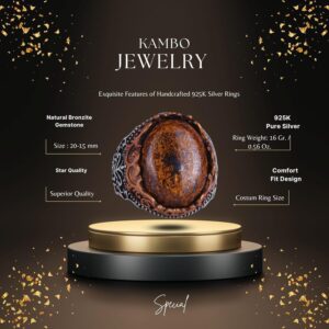 Gerçek Doğal Taş El Yapımı Yüzük - 925 Ayar Gümüş El Yapımı Yüzük - Şık Farklı Yüzük (Bronzit) - Görsel 2