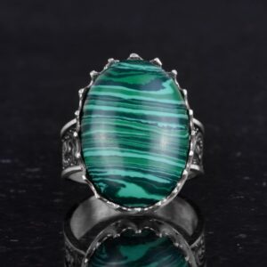 Gerçek Doğal Taş Yüzük - 925 Ayar Gümüş Büyük Yüzük - El Yapımı Yüzük (Malakit) - Görsel 4