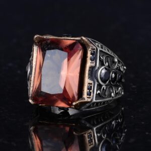 925 Ayar Gümüş Yüzük - Erkekler İçin Yapay Taş Yüzük - El Yapımı Yüzük (Yapay sultanit) - Görsel 6