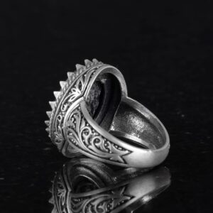 El Yapımı Pyrite Doğal Taş Yüzük - 925K Katı Gümüş Erkek Yüzüğü - Refah Manifestasyonu Tasarımı - Görsel 5