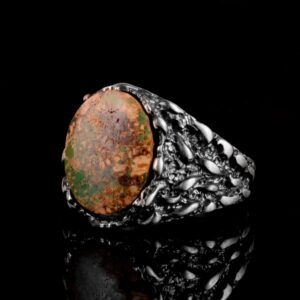 Gerçek Doğal Arizona Turkuaz Taş Yüzük, Erkekler İçin Hediye, 925 Ayar Gümüş Yüzük, Minimalist Yüzük (Stil-13) - Görsel 4