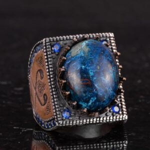 Gerçek Doğal Taş Yüzük - 925 Ayar Gümüş İslami Yüzük - El Yapımı Hat Yazılı Yüzük (Azurit) - Görsel 5