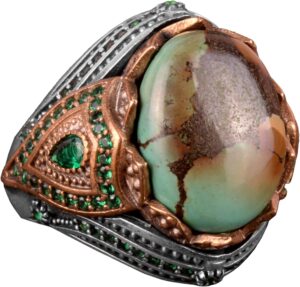 925 Ayar Gümüş Yüzük, Gerçek Doğal Arizona Turkuaz Taşı Yüzük - Görsel 1