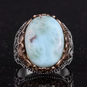 Gerçek Doğal Taş El Yapımı Yüzük - 925 Ayar Gümüş El Yapımı Yüzük - Şık Farklı Yüzük (Larimar) - Görsel 4