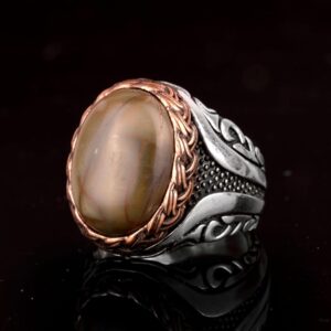 Gümüş Erkek Yüzük, Doğal Qianhai Jade Taş Yüzük - Görsel 4