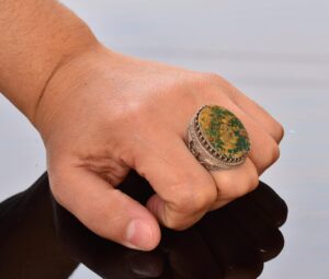 Gerçek Doğal Arizona Turkuaz Taş Yüzük, Osmanlı Mühür Yüzüğü, 925 Ayar Gümüş Yüzük (Stil-2) - Görsel 7