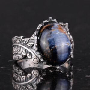 El Yapımı 925 Ayar Gümüş Yüzük ile Gerçek Doğal Taş - Pietersite - Görsel 5