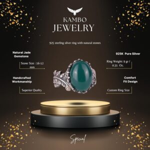 Gerçek Doğal Yeşim Taşlı Vintage Bohem Tasarımlı Gümüş Kadın Yüzüğü - Görsel 2