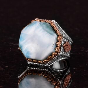 Gerçek Doğal Taş Yüzük - Sekizgen Tasarım - El Yapımı 925 Ayar Gümüş Takı (Larimar) - Görsel 6
